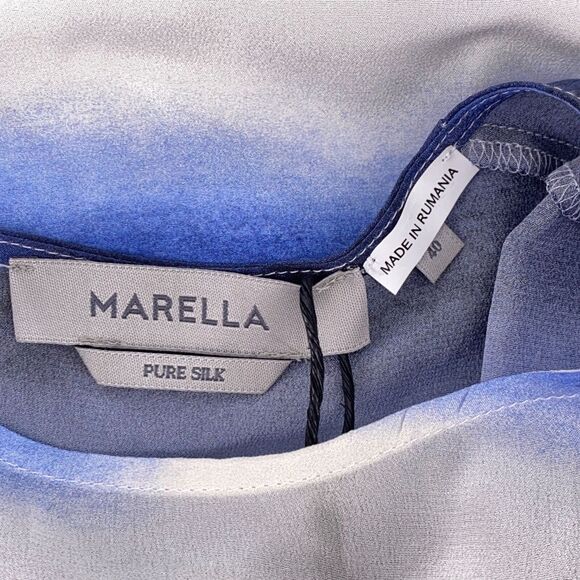 Marella Garner Deep Blue Watercolor Stripe 100% Silk Shirt Womens Size 4 - Picture 4 of 7